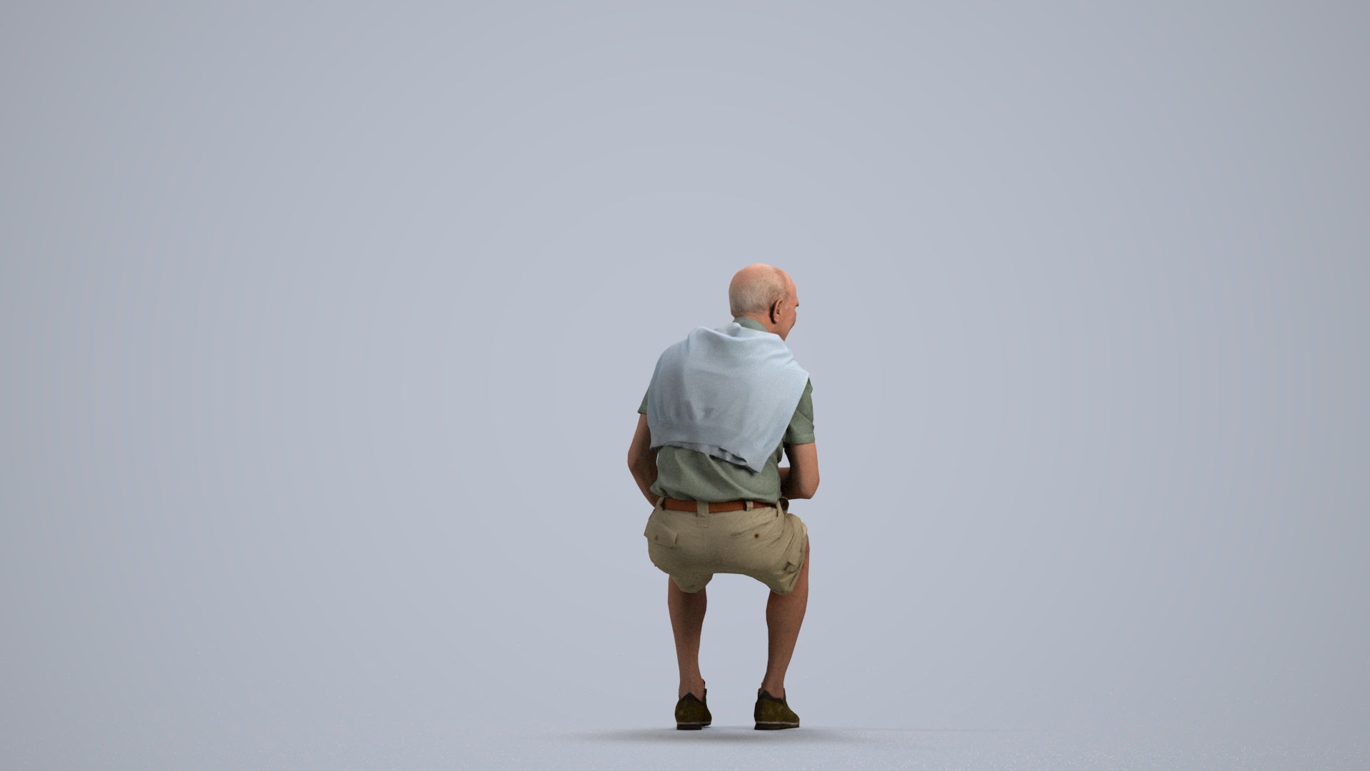 scanned 3D senior man casual sitting, photogrammetry people for Enscape and V-Ray, front view render