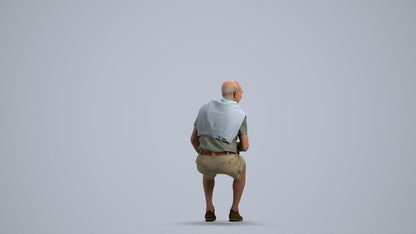 scanned 3D senior man casual sitting, photogrammetry people for Enscape and V-Ray, front view render