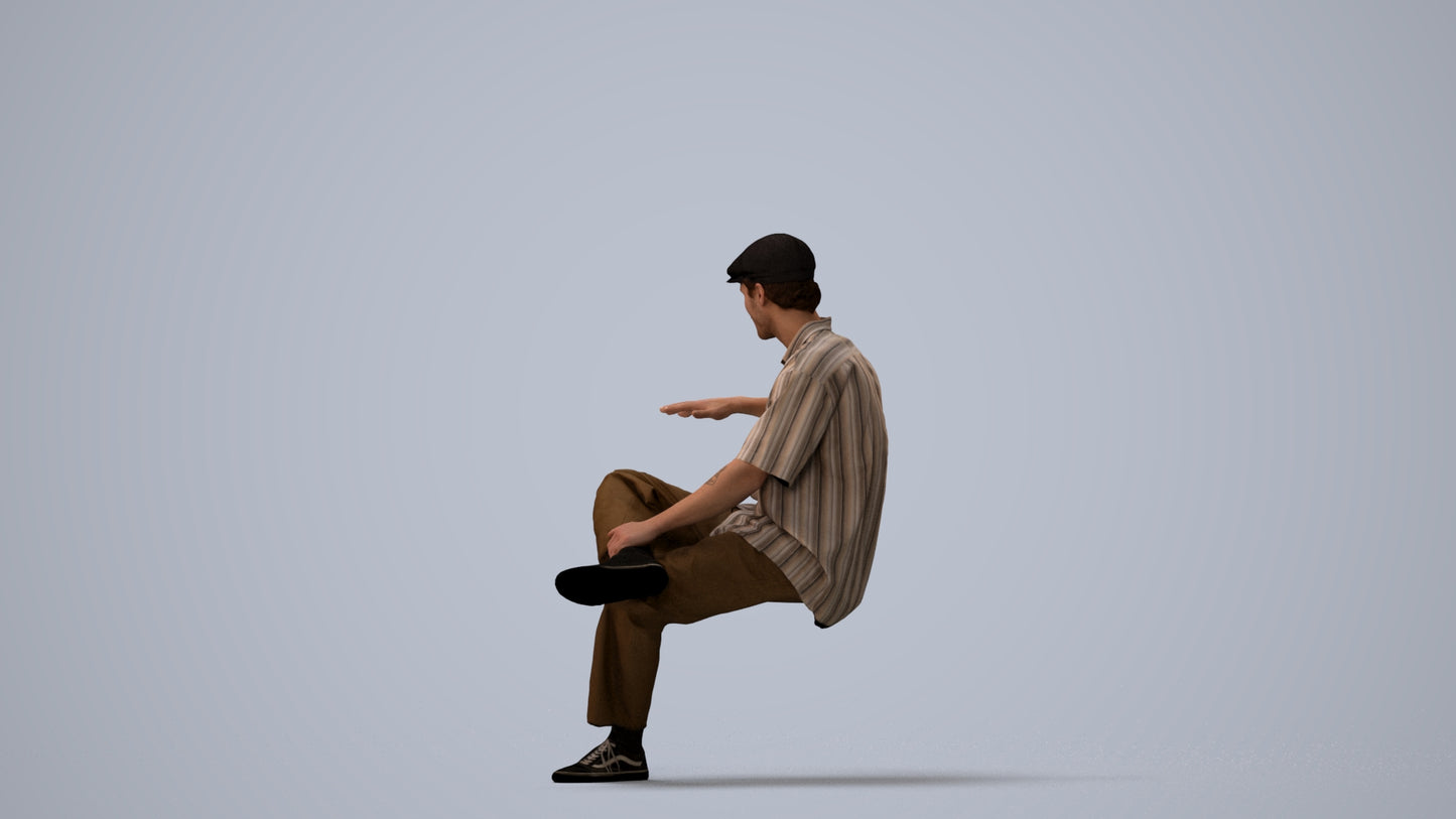 realistic 3D people man casual sitting, render-ready for V-Ray and Corona, FBX OBJ, three-quarter view render