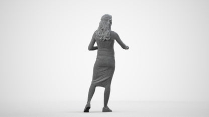 3D human model woman casual standing, photogrammetry scanned person for archviz, wireframe side view
