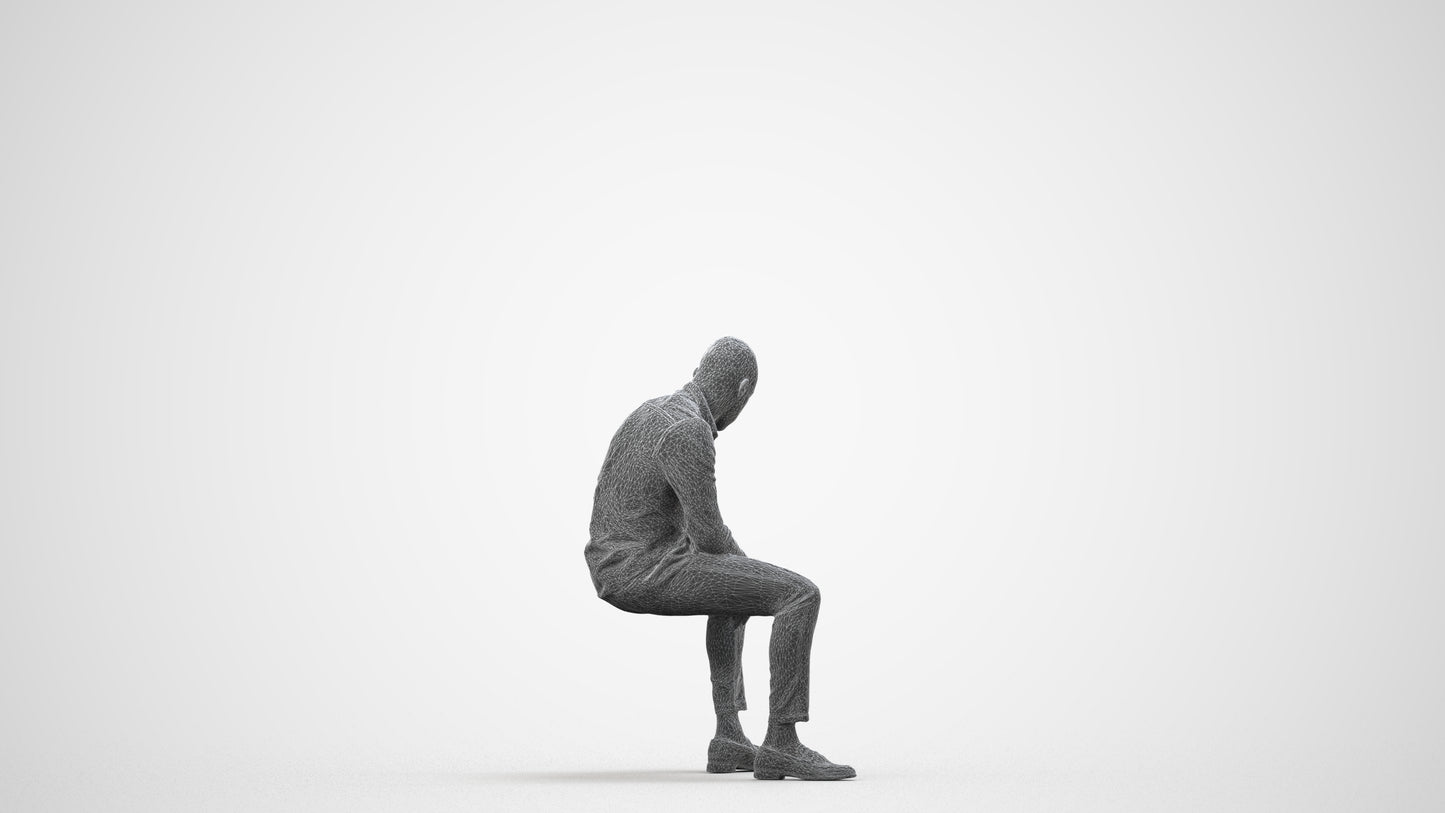 realistic 3D people man business sitting, render-ready for V-Ray and Corona, FBX OBJ, wireframe side view