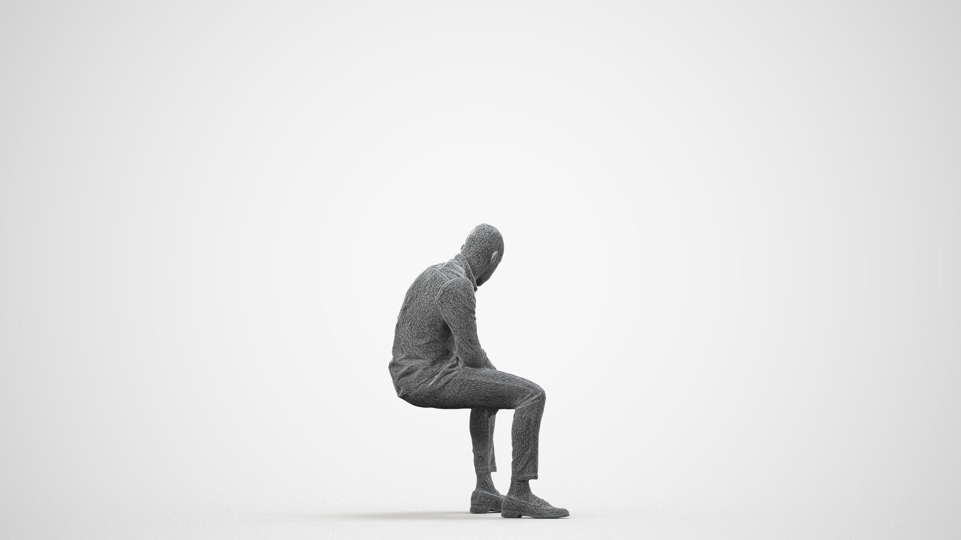 realistic 3D people man business sitting, render-ready for V-Ray and Corona, FBX OBJ, wireframe side view