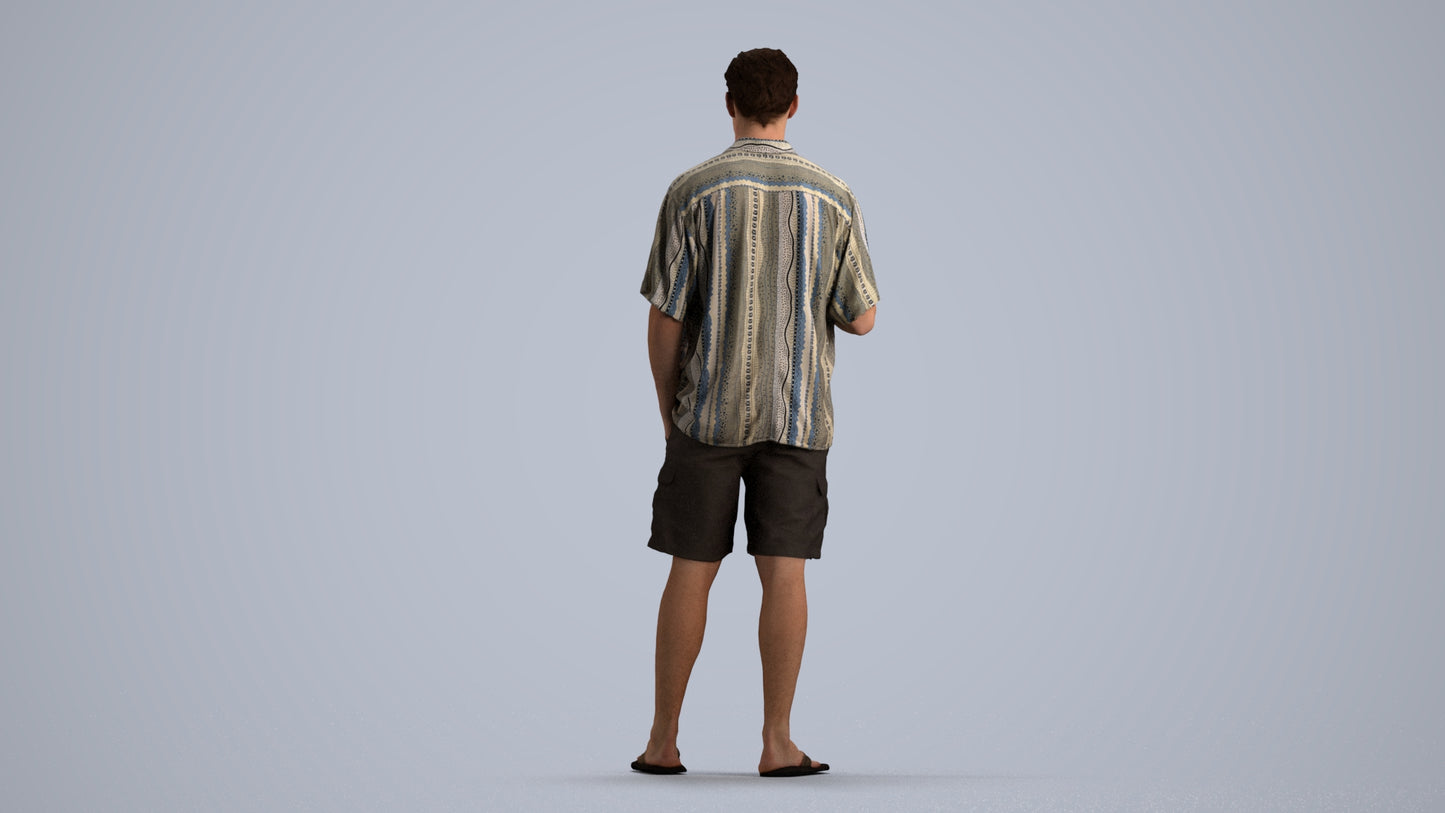 realistic 3D human man casual standing, archviz people FBX OBJ for Blender, front view render