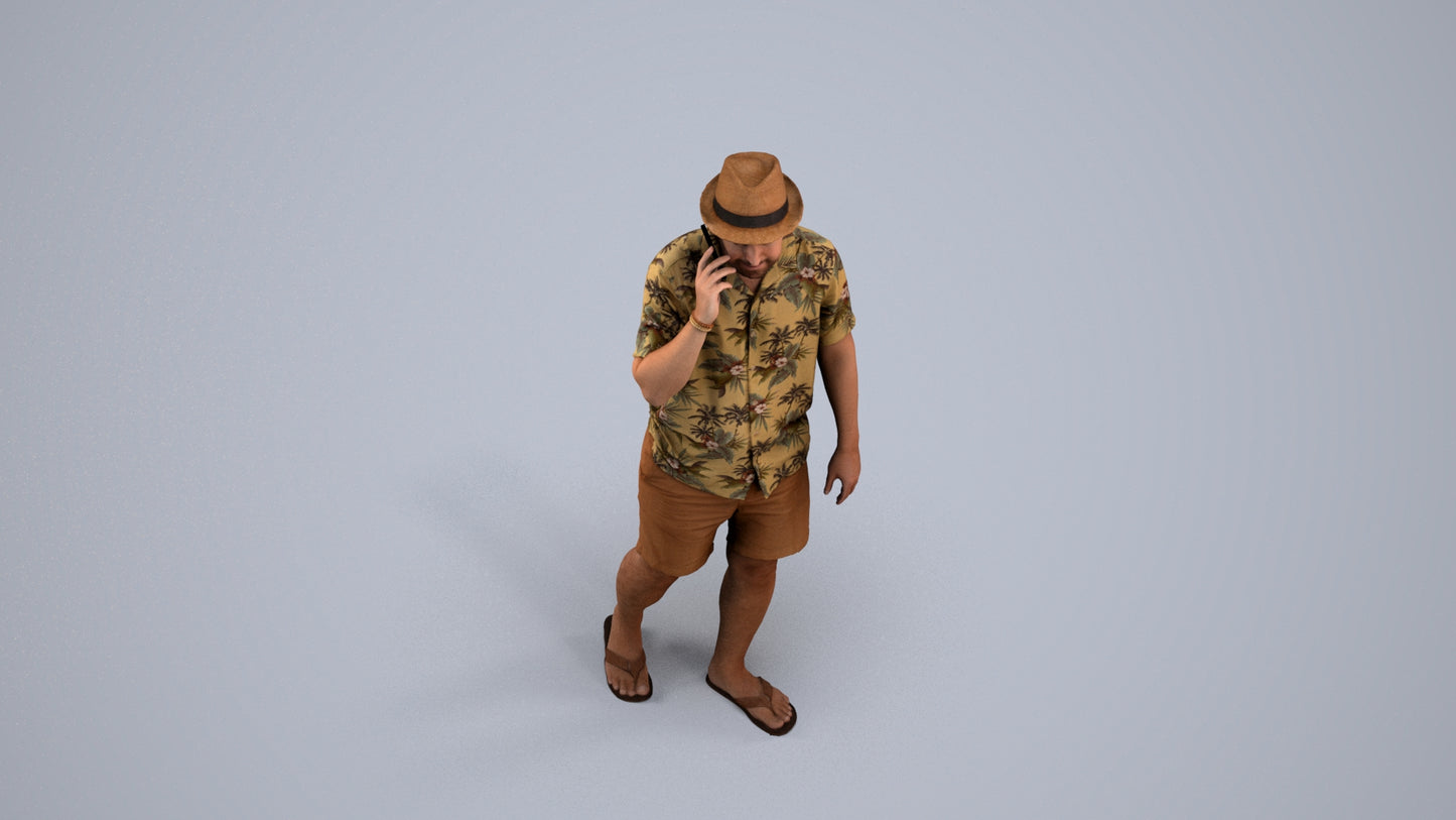 3D human model man walking, photogrammetry scanned person for archviz, back view render