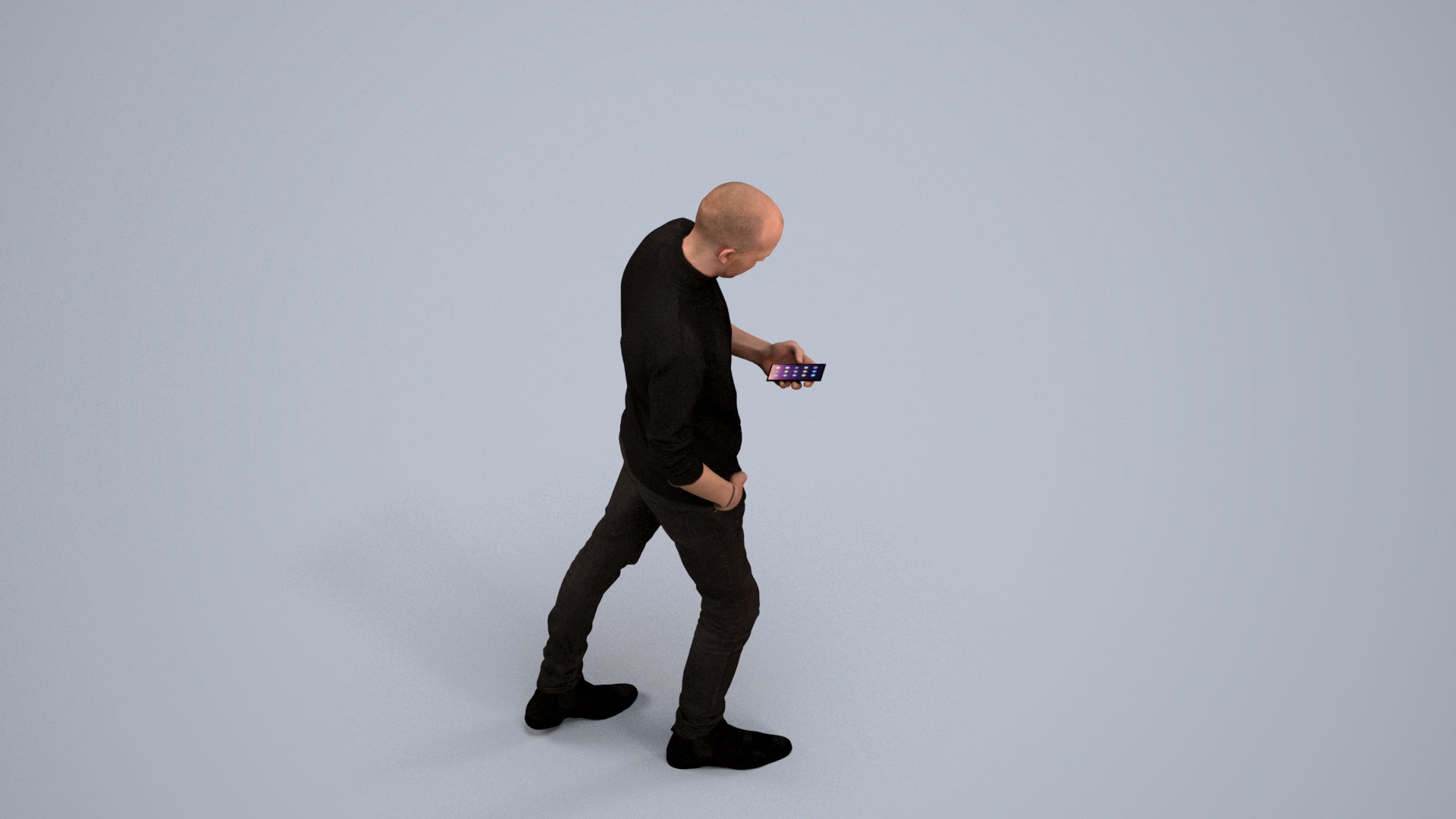 photogrammetry 3D man casual walking, realistic human model archviz FBX, back view render