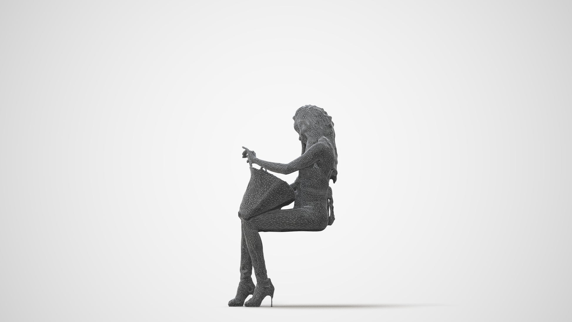 photogrammetry 3D woman casual sitting, realistic human model archviz FBX, square thumbnail