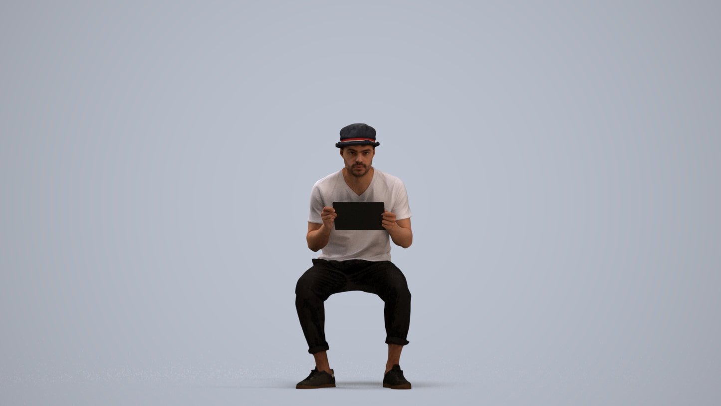 scanned 3D man casual sitting, photogrammetry people for Enscape and V-Ray, standing pose render