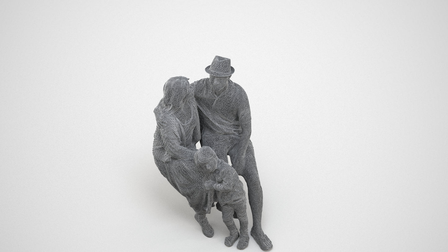 3D scanned girl kids, photorealistic archviz people for Enscape and SketchUp, wireframe three-quarter view