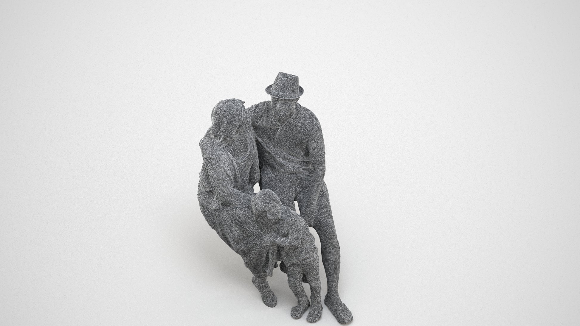 3D scanned girl kids, photorealistic archviz people for Enscape and SketchUp, wireframe three-quarter view