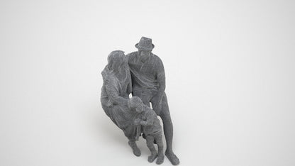 3D scanned girl kids, photorealistic archviz people for Enscape and SketchUp, wireframe three-quarter view