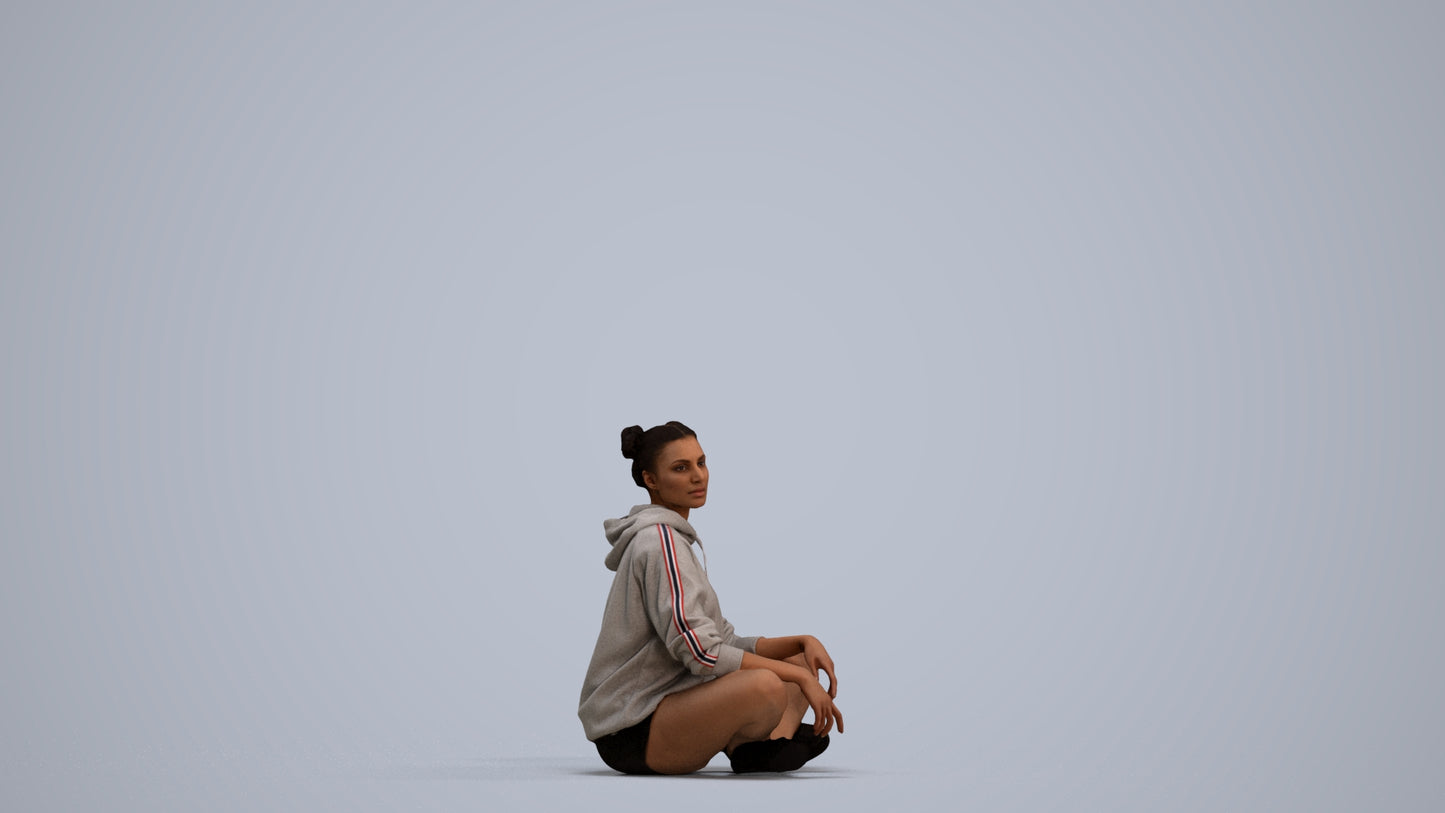 photogrammetry 3D woman casual sitting, realistic human model archviz FBX, standing pose render