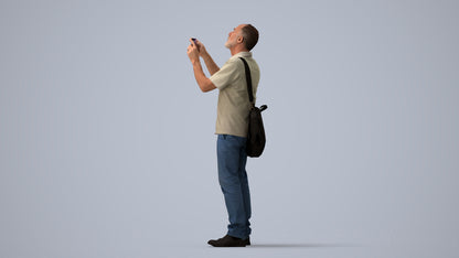 3D people model senior man casual standing, scanned human for 3ds Max rendering, three-quarter view render