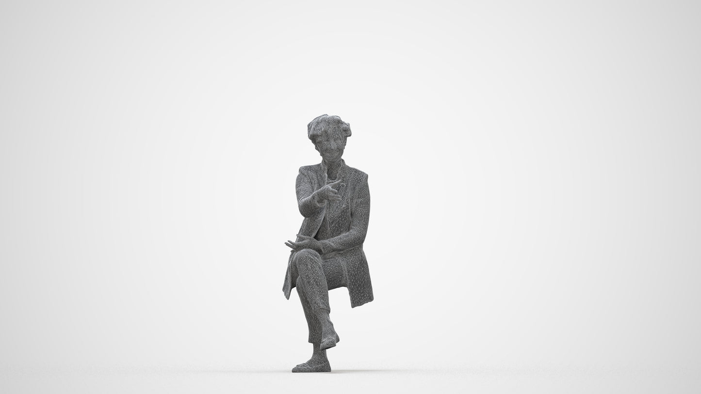 photogrammetry 3D woman business sitting, realistic human model archviz FBX, wireframe back view