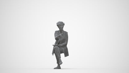 photogrammetry 3D woman business sitting, realistic human model archviz FBX, wireframe back view