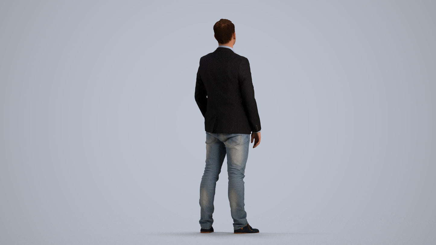 3D people model man business, scanned human for 3ds Max rendering, front view render