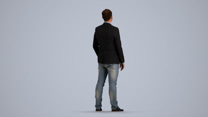 3D people model man business, scanned human for 3ds Max rendering, front view render