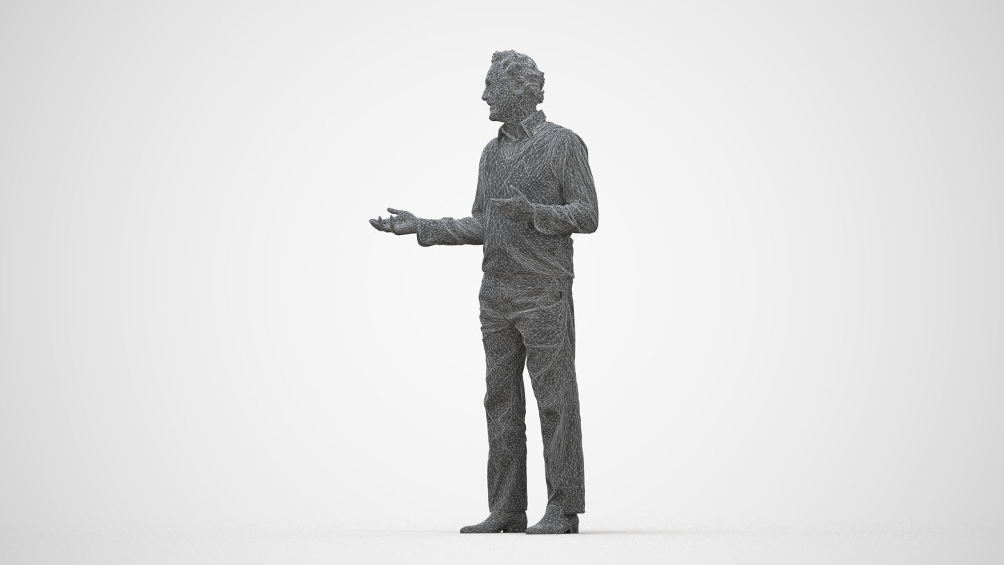 realistic 3D human man business standing, archviz people FBX OBJ for Blender, wireframe back view