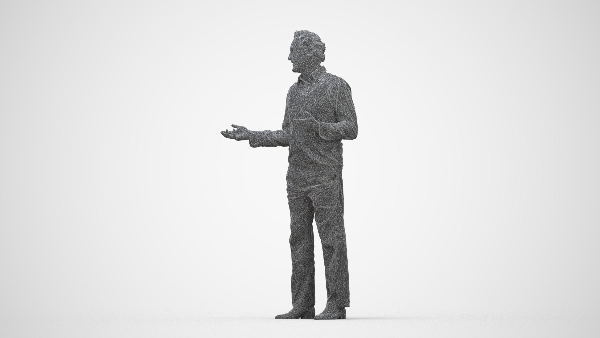 realistic 3D human man business standing, archviz people FBX OBJ for Blender, wireframe back view