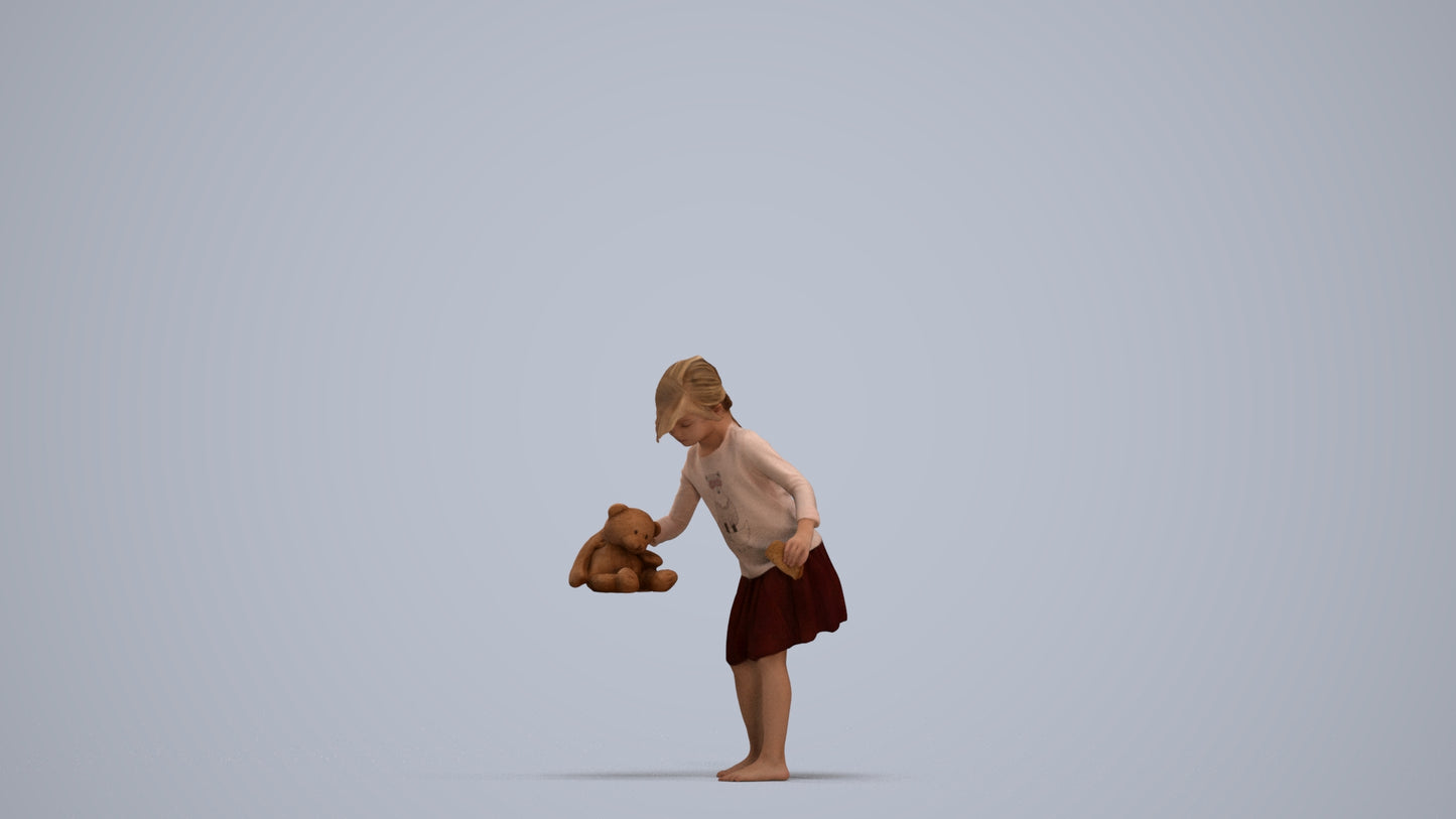 realistic 3D human girl kids, archviz people FBX OBJ for Blender, standing pose render