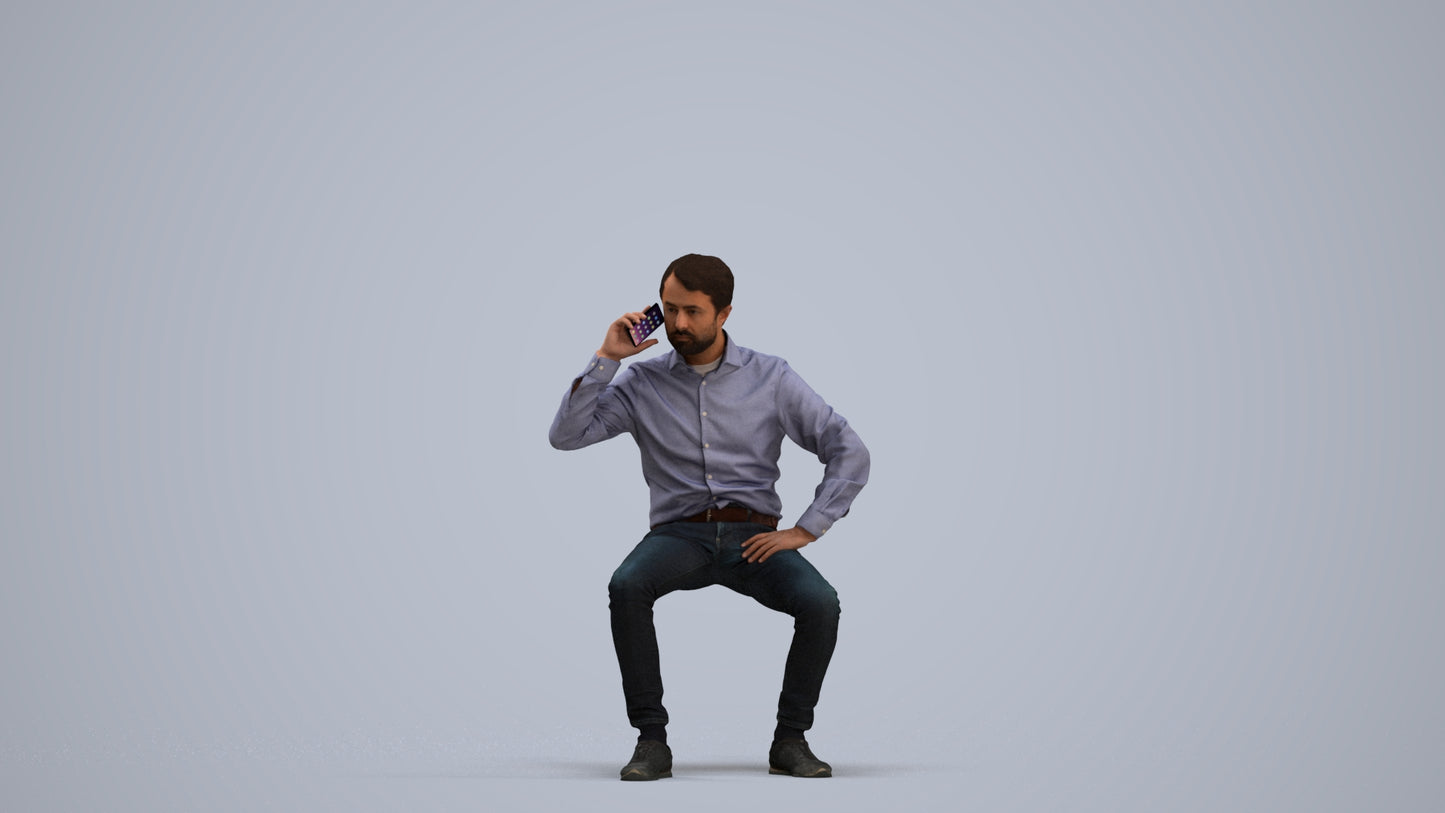 realistic 3D man business sitting, scanned archviz people for Blender and 3ds Max, standing pose render