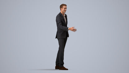 realistic 3D human man business, archviz people FBX OBJ for Blender, side view render