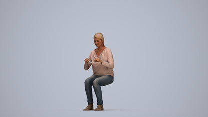 scanned 3D woman casual sitting, photogrammetry people for Enscape and V-Ray, top-down view render