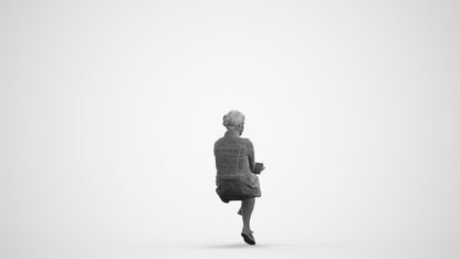 3D people model woman casual sitting, scanned human for 3ds Max rendering, wireframe front view