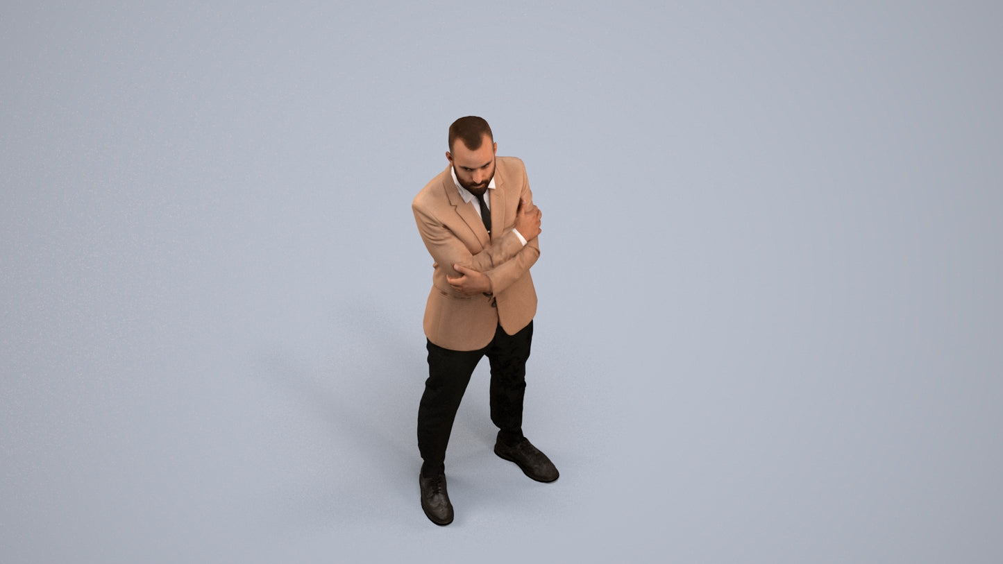 3D human model man business, photogrammetry scanned person for archviz, back view render