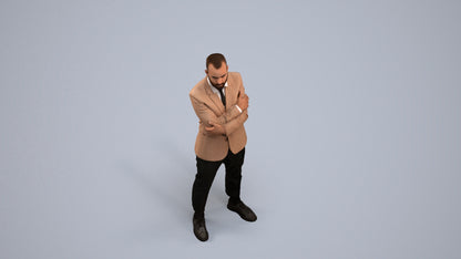 3D human model man business, photogrammetry scanned person for archviz, back view render