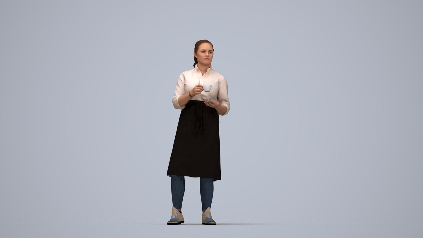 realistic 3D woman hospitality, scanned archviz people for Blender and 3ds Max, top-down view render