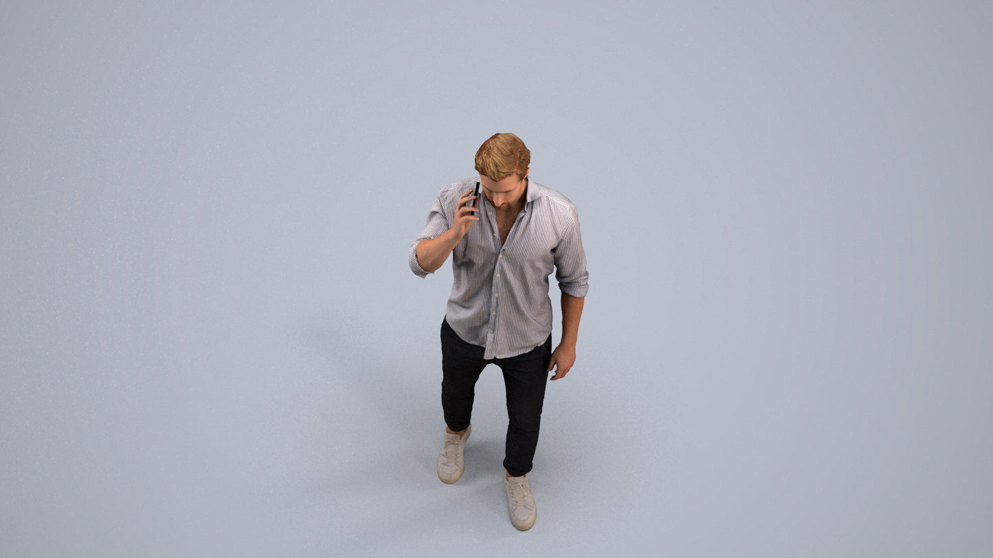 realistic 3D people man casual walking, render-ready for V-Ray and Corona, FBX OBJ, back view render