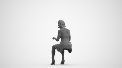 3D people model woman casual sitting, scanned human for 3ds Max rendering, wireframe front view