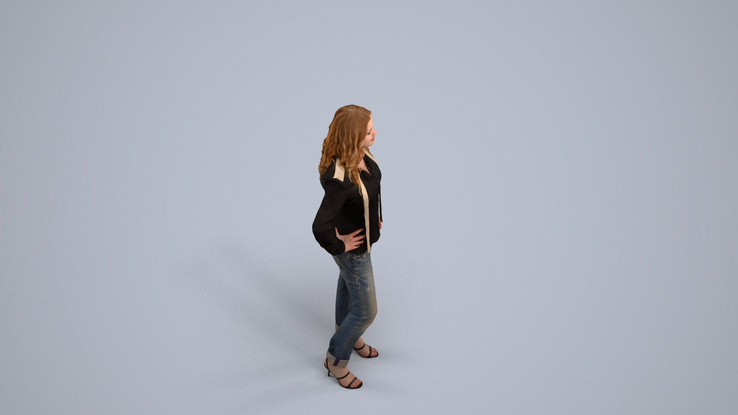 3D people model woman casual standing, scanned human for 3ds Max rendering, back view render
