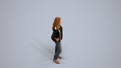3D people model woman casual standing, scanned human for 3ds Max rendering, back view render