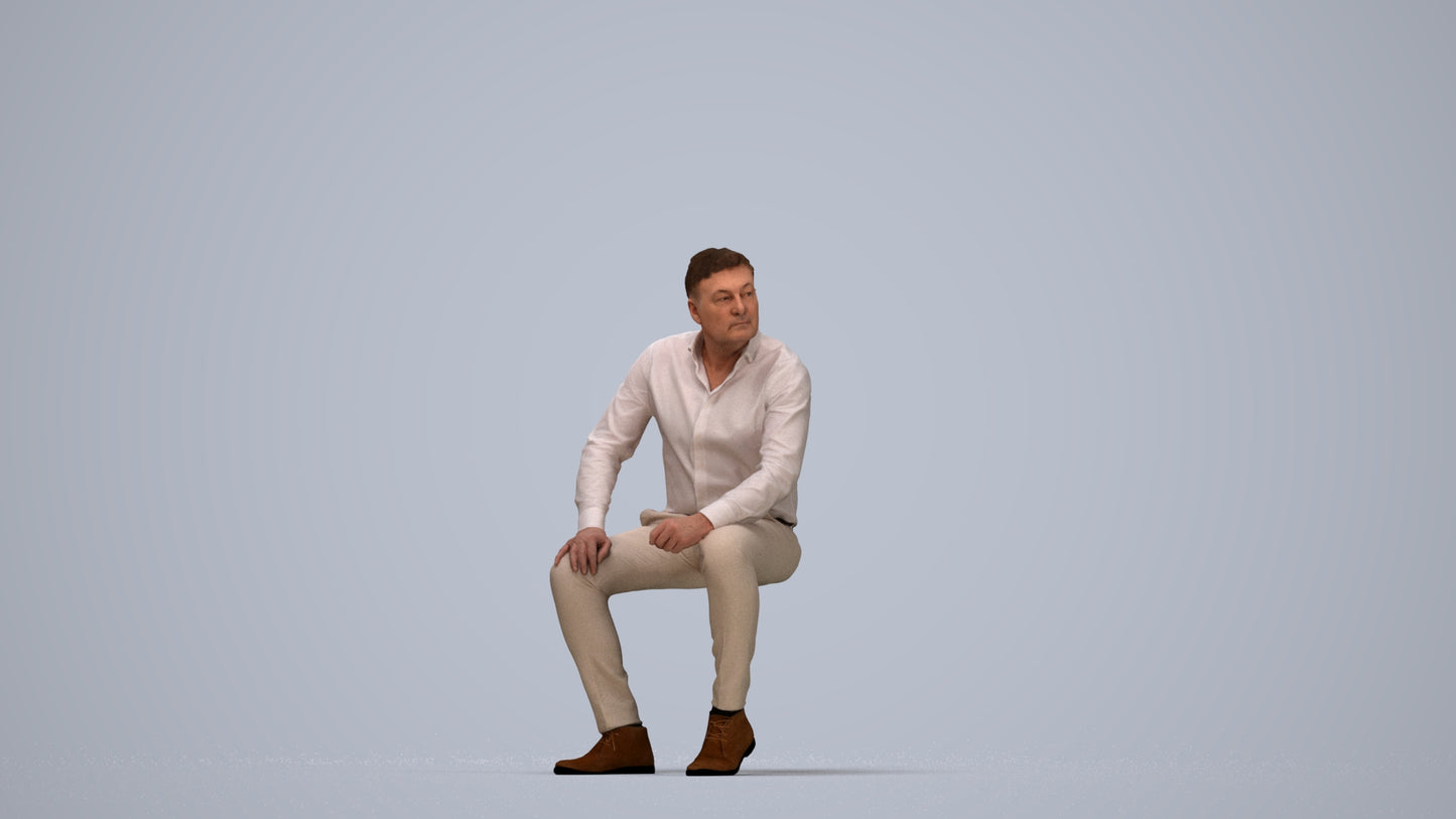 3D scanned man sitting casual, photorealistic archviz people for Enscape and SketchUp, top-down view render