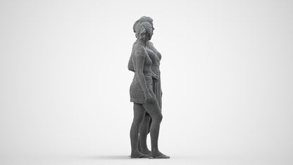 3D people model woman casual couple, scanned human for 3ds Max rendering, wireframe side view