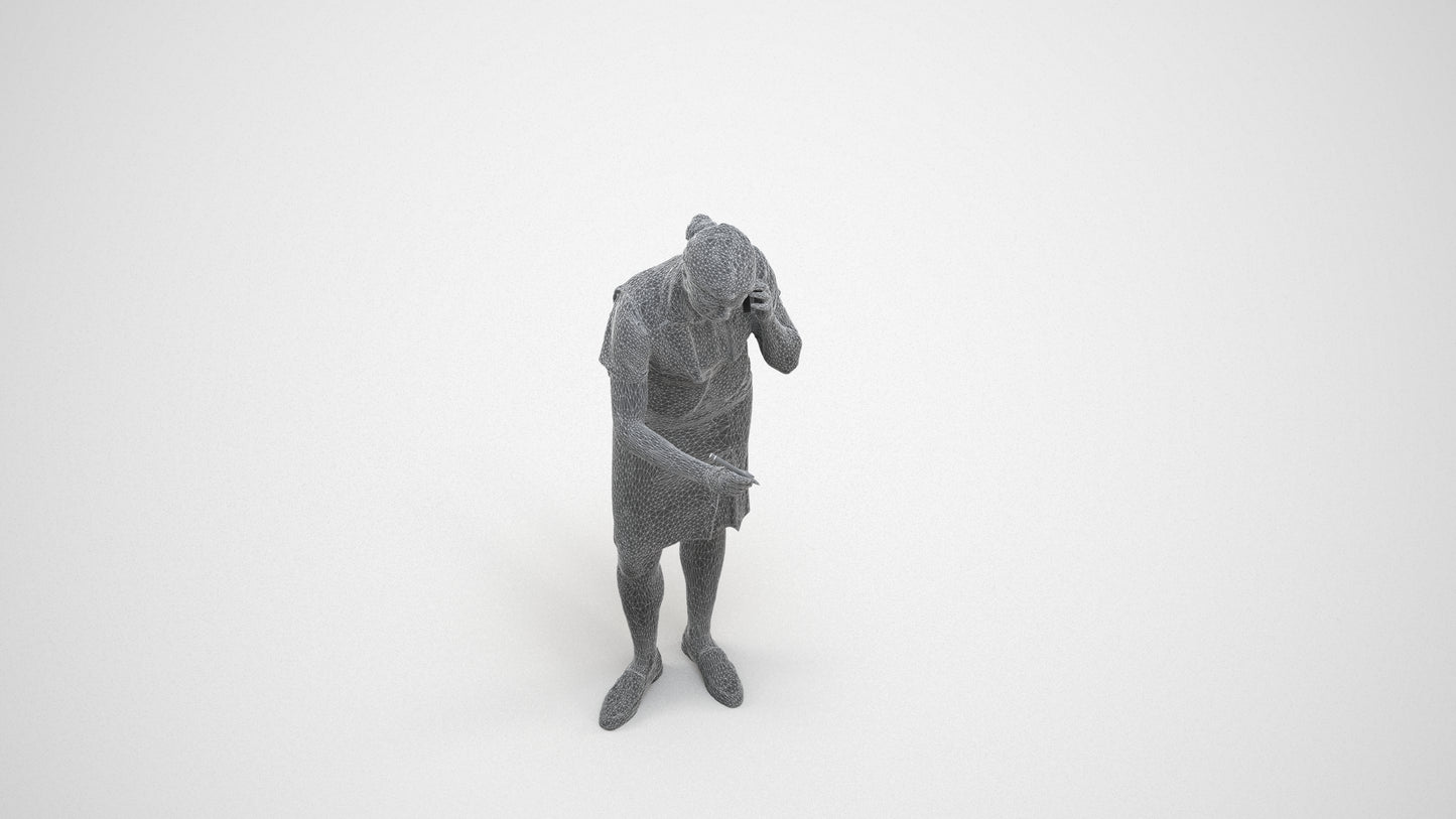 realistic 3D woman hospitality, scanned archviz people for Blender and 3ds Max, wireframe three-quarter view