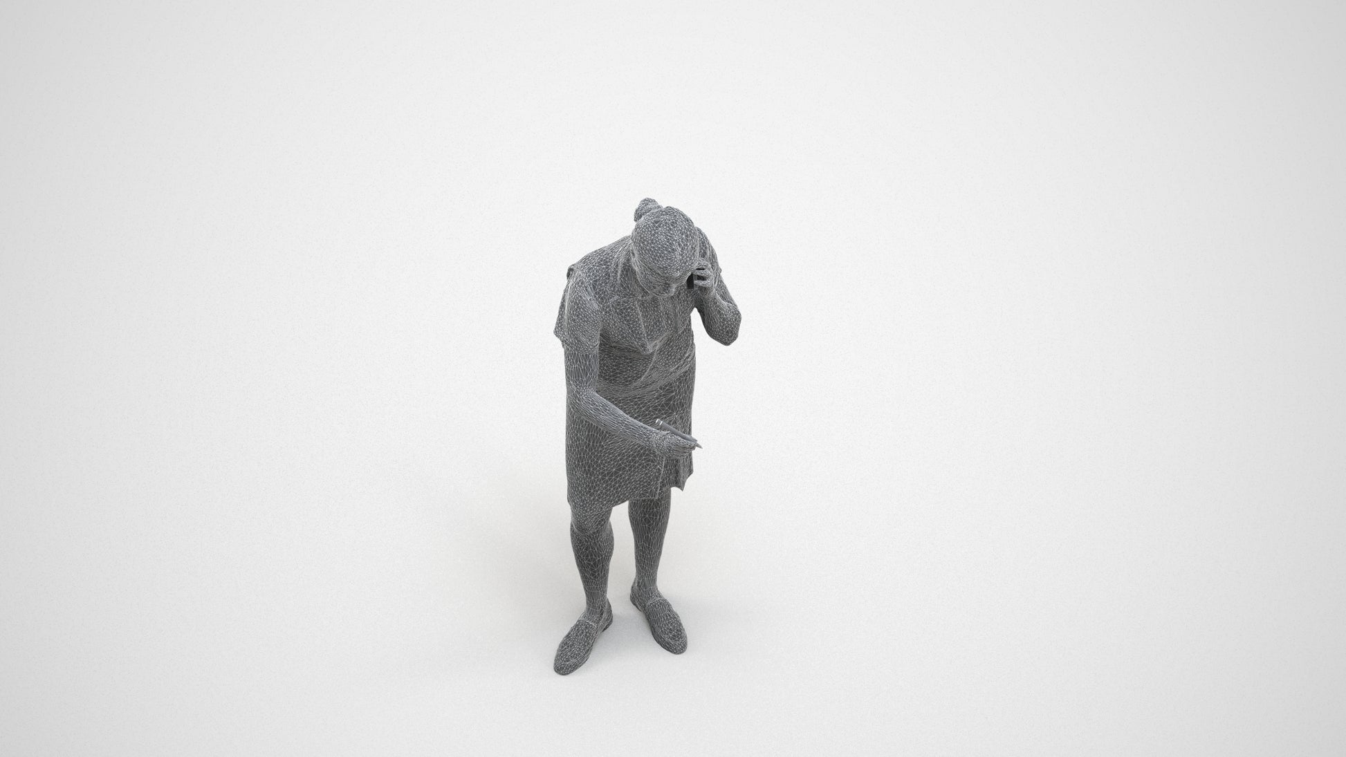 realistic 3D woman hospitality, scanned archviz people for Blender and 3ds Max, wireframe three-quarter view