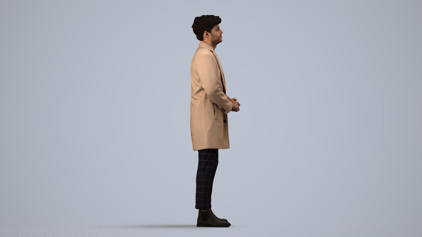 realistic 3D human man business standing, archviz people FBX OBJ for Blender, side view render