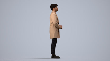 realistic 3D human man business standing, archviz people FBX OBJ for Blender, side view render