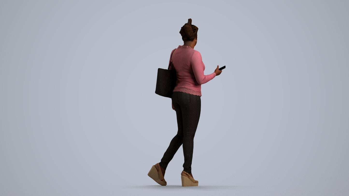 photogrammetry 3D woman casual walking, realistic human model archviz FBX, front view render