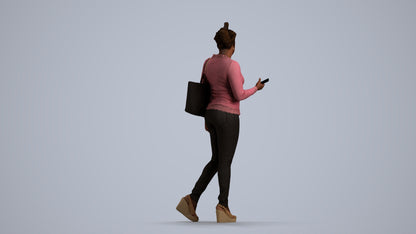 photogrammetry 3D woman casual walking, realistic human model archviz FBX, front view render