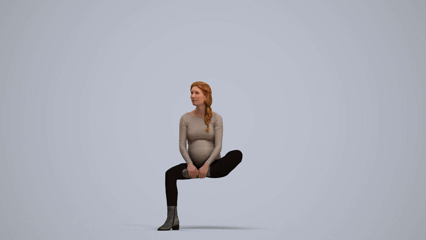 realistic 3D woman casual sitting, scanned archviz people for Blender and 3ds Max, standing pose render
