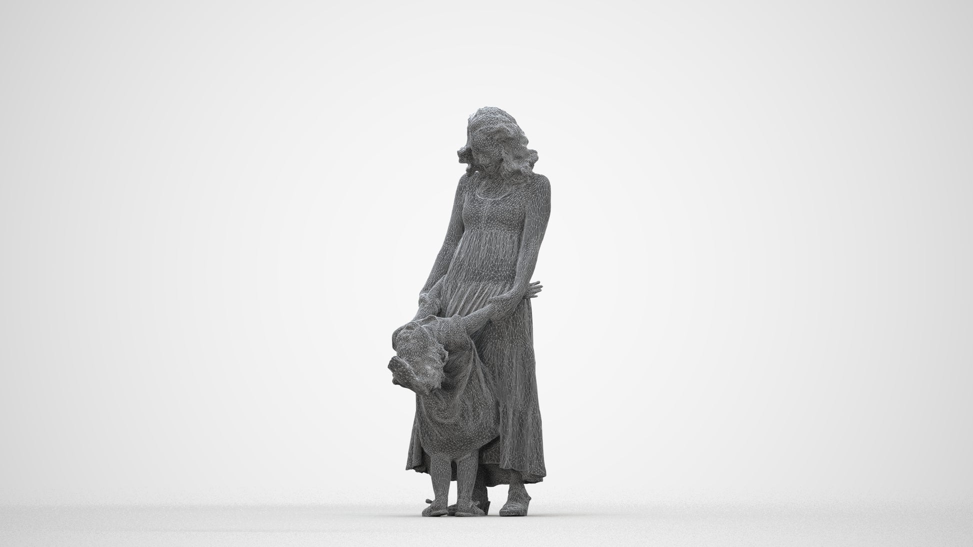 3D human model girl casual kids, photogrammetry scanned person for archviz, wireframe back view