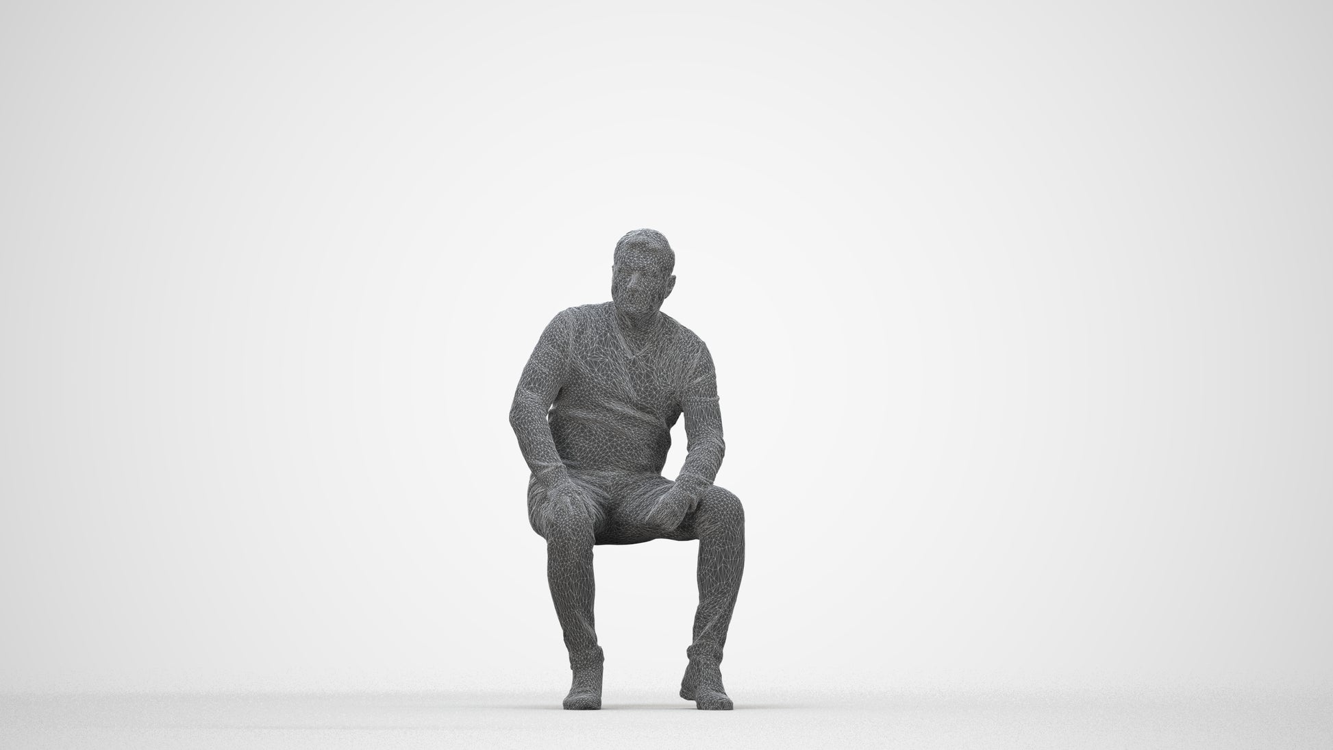 3D people model man casual sitting, scanned human for 3ds Max rendering, wireframe back view