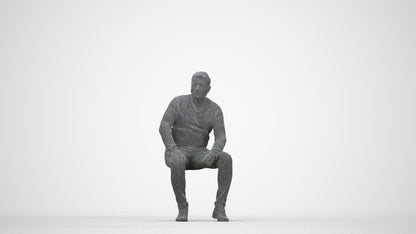 3D people model man casual sitting, scanned human for 3ds Max rendering, wireframe back view