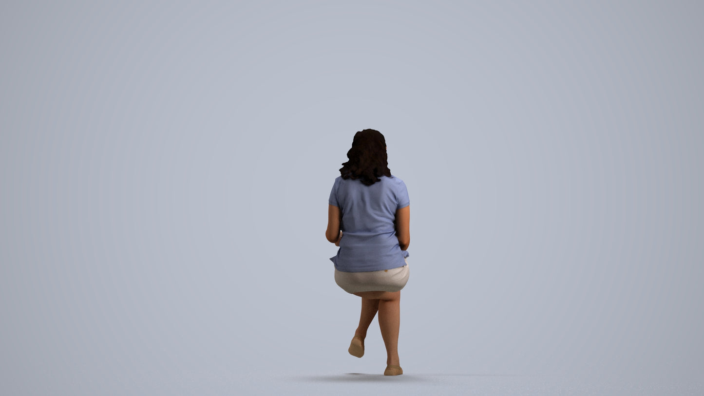 3D human model woman casual sitting, photogrammetry scanned person for archviz, front view render