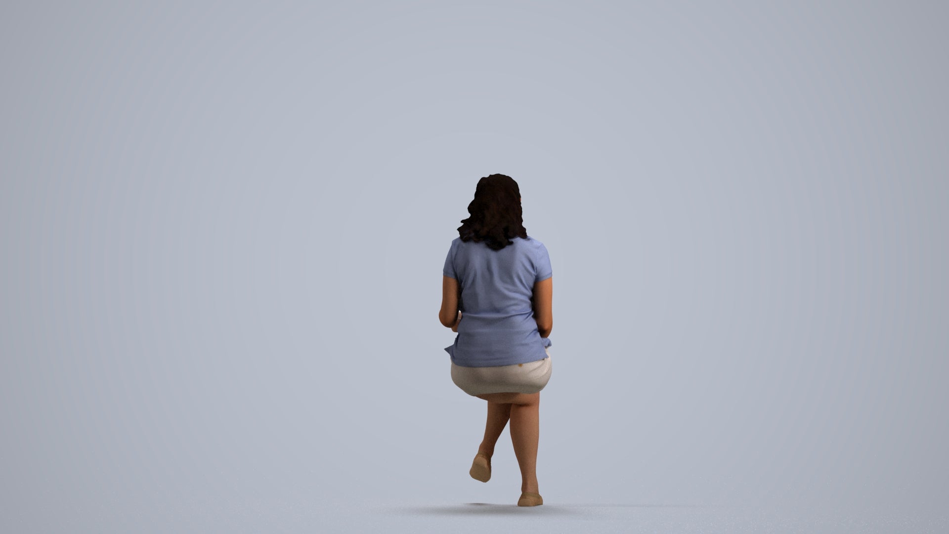 3D human model woman casual sitting, photogrammetry scanned person for archviz, front view render