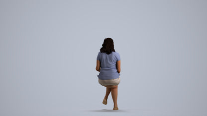 3D human model woman casual sitting, photogrammetry scanned person for archviz, front view render