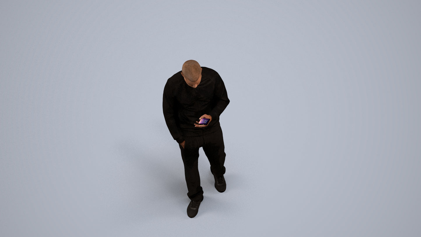 3D people model man walking, scanned human for 3ds Max rendering, back view render